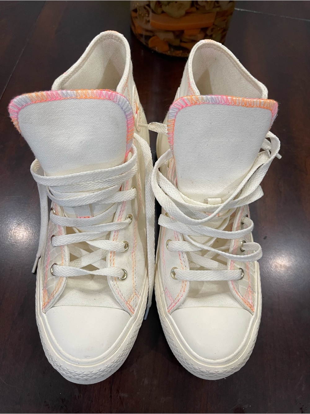 Converse Cream High-Top Sneakers with Pink Trim